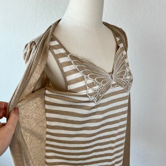 Vintage Y2K Butterfly Embroidered Top size Large Striped Tan Fairy 2000s Shrug - Picture 5 of 10